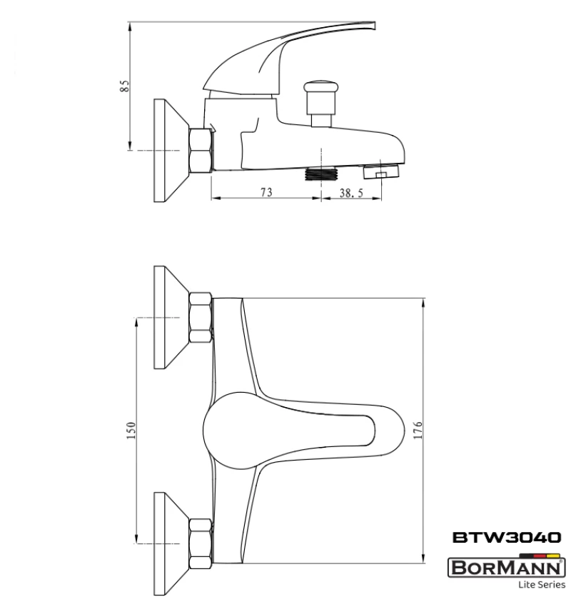 BORMANN Elite BTW3040 Μπαταρία Μπάνιου "Iris" 40mm,Αναμεικτική με Σετ Ντους 830g