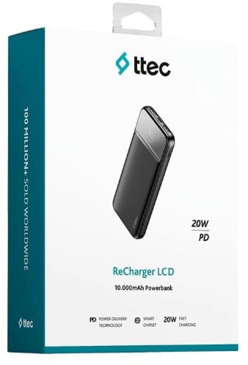 ttec ReCharger LCD 10.000mAh PD 20W Powerbank Black (2BB233S) (TTEC2BB233S)