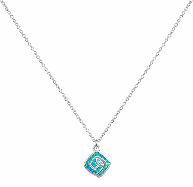 Γυναικείο Κολιέ Ρόμβος με Σπείρα Blue Opal σε Ασημί Χρώμα