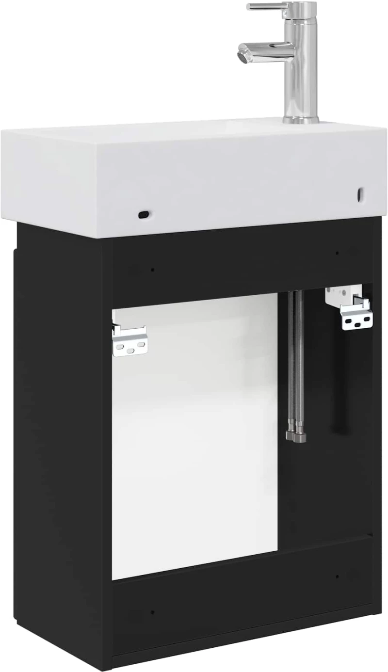 vidaXL Μονάδα μπάνιου με βρύση Μαύρο 45,5 x 22,5 x 84 εκ