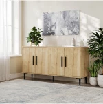 Stewehome Μοντέρνα κονσόλα 150 cm με ντουλάπι και ράφια από συνθετικό ξύλο 150x36x75 cm