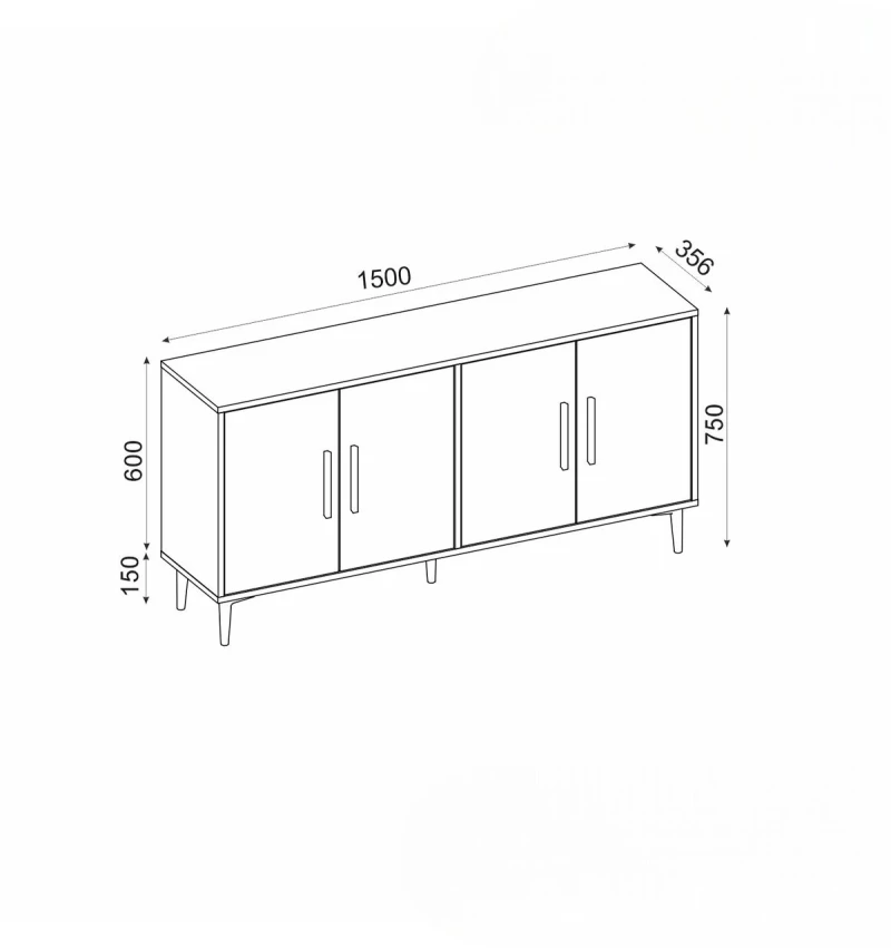 Stewehome Μοντέρνα κονσόλα 150 cm με ντουλάπι και ράφια από συνθετικό ξύλο 150x36x75 cm