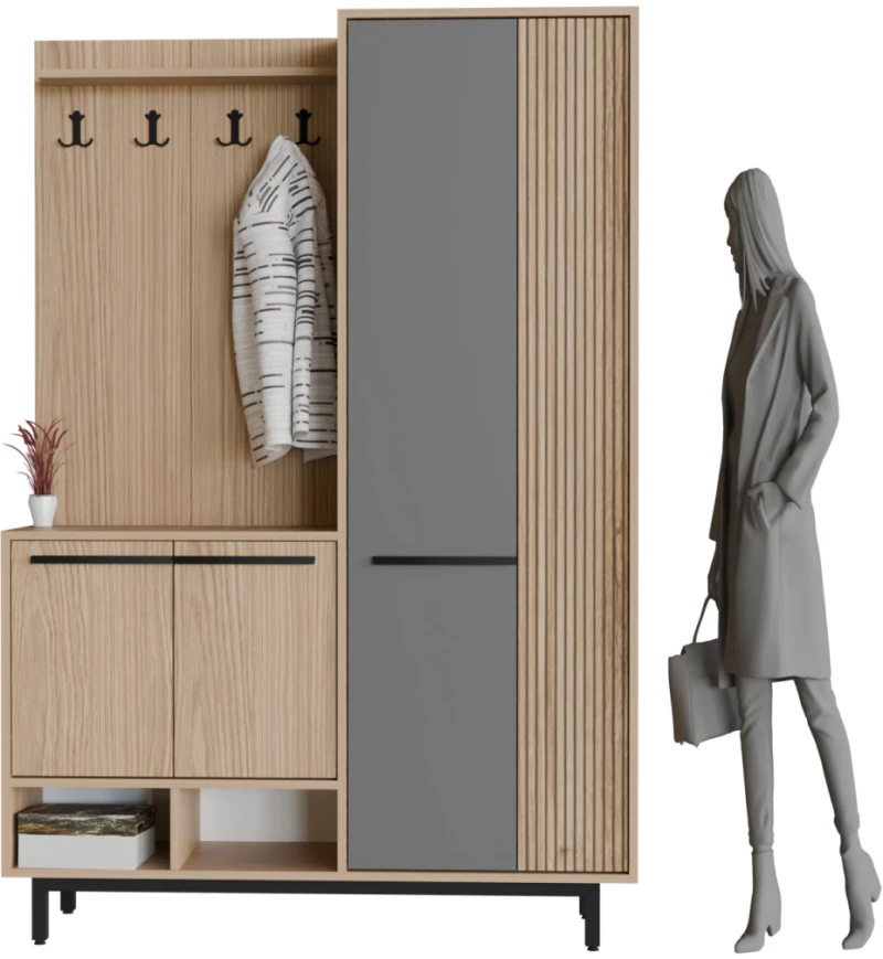 Stewehome Μοντέρνα ντουλάπα εισόδου με παπουτσοθήκη και κρεμάστρα Λευκό 119x35.5x185 cm