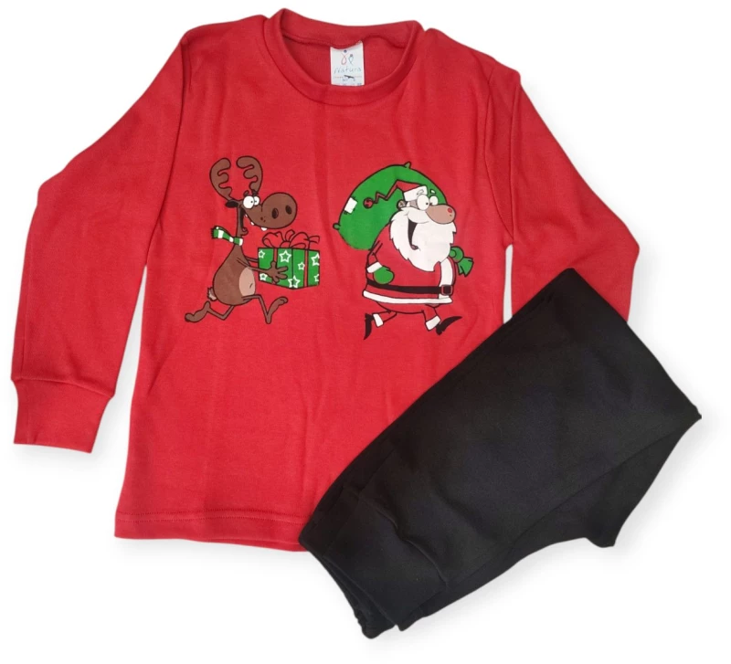 Πυτζάμα παιδική χειμερινή με τύπωμα XMas Βαμβακερή 100 4073Τ-ΚόκκινοΜαύρο