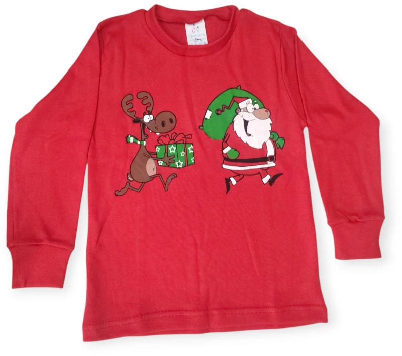 Πυτζάμα παιδική χειμερινή με τύπωμα XMas Βαμβακερή 100 4073Τ-ΚόκκινοΜαύρο