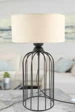 Stewehome Μαύρη Επιτραπέζια Λάμπα με Μπεζ Καπέλο 45x26 cm