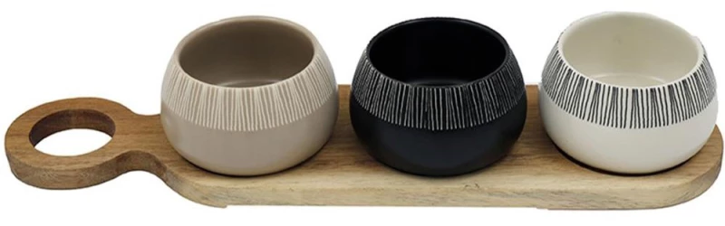 Ορντεβιέρα 3 Θέσεων Tapas (Σετ 4Τμχ) 014.KG3897 38x10x6,8cm Multi Κεραμικό,Ξύλο