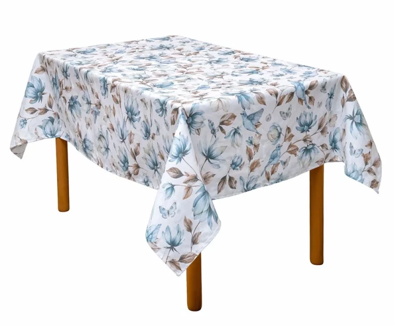 Τραπεζομάντηλο Μίνα Ecru-Blue Viopros 140X240 Βαμβάκι-Πολυέστερ