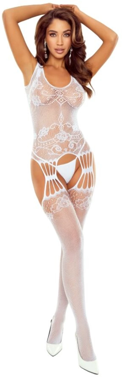 PASSION - BS120 WHITE FLOWERS BODYSTOCKING