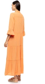 Γυναικείο Beachdress Pink Label -  Φόρεμα - Maxi Orange - 3/4 Μανίκι - Viscose