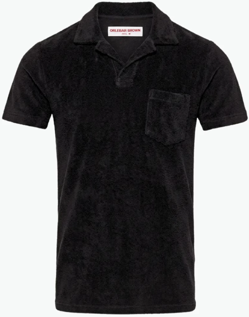 Orlebar Brown Terry Towelling Tailored Fit Cotton Polo Shirt Black