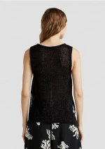 Benetton αμάνικο lurex top δίχτυ μαύρο 11365H007-700