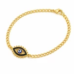 Βραχιόλι Μάτι Μαύρο Σμάλτο Curb Chain – Ανοξείδωτο Ατσάλι (B1784)