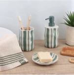 Dispenser stoneware "GREEN STRIPES" 350ml/8,1x18,5cm