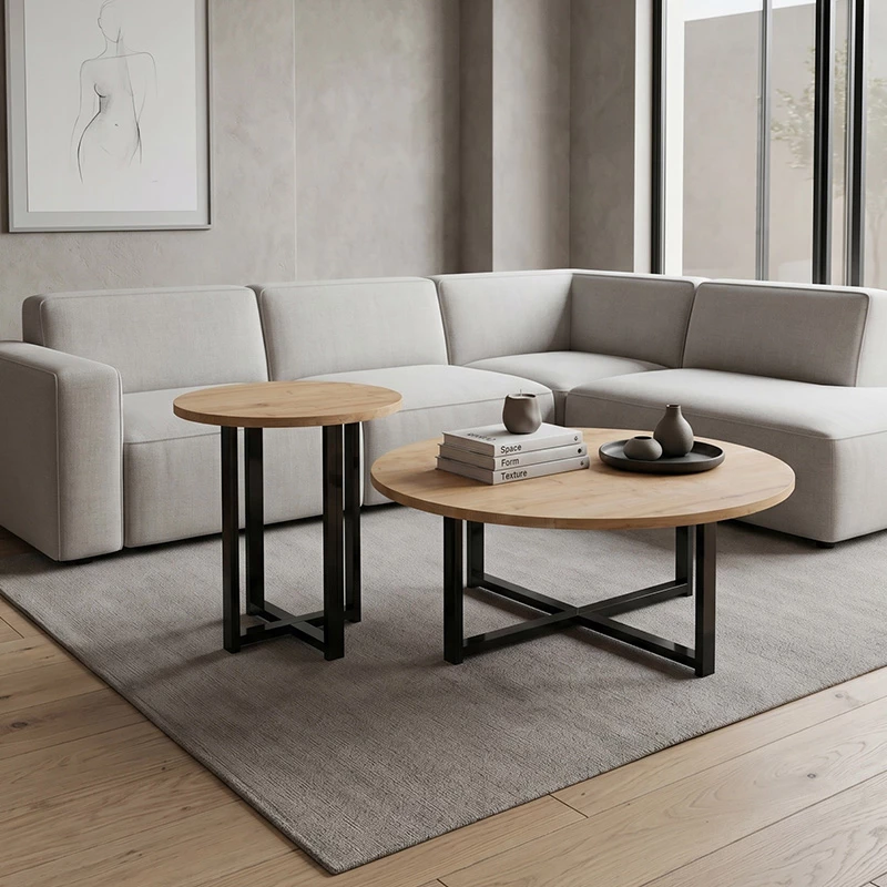 Τραπεζάκι σαλονιού σετ 2 τμχ Mesa χρώμα sapphire oak Ø90x35,5εκ.
