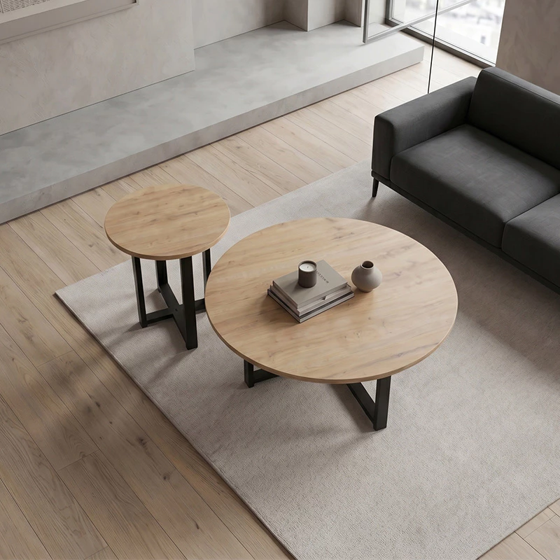Τραπεζάκι σαλονιού σετ 2 τμχ Mesa χρώμα sapphire oak Ø90x35,5εκ.