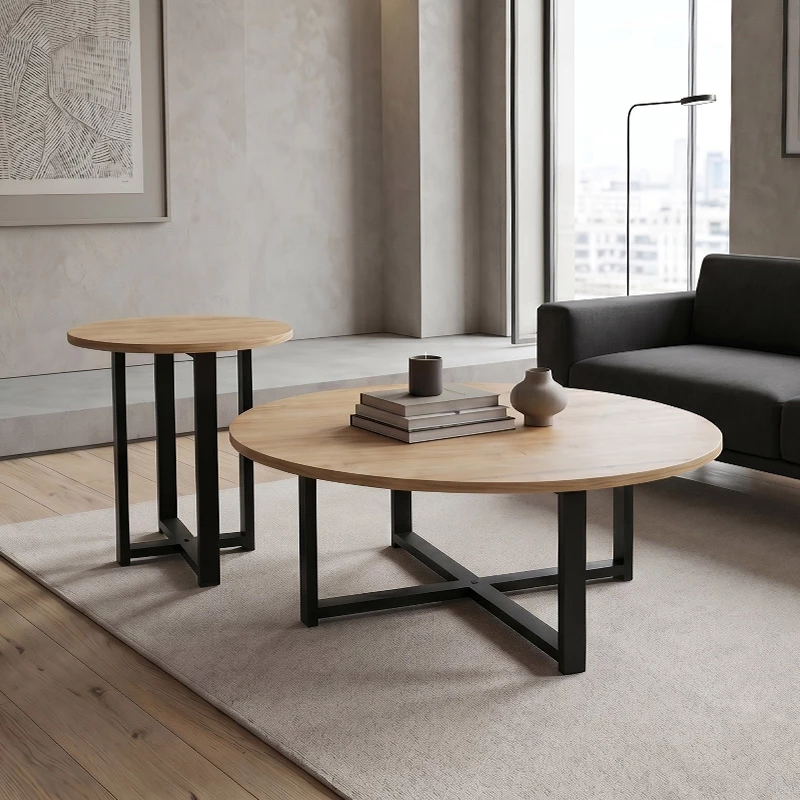 Τραπεζάκι σαλονιού σετ 2 τμχ Mesa χρώμα sapphire oak Ø90x35,5εκ.