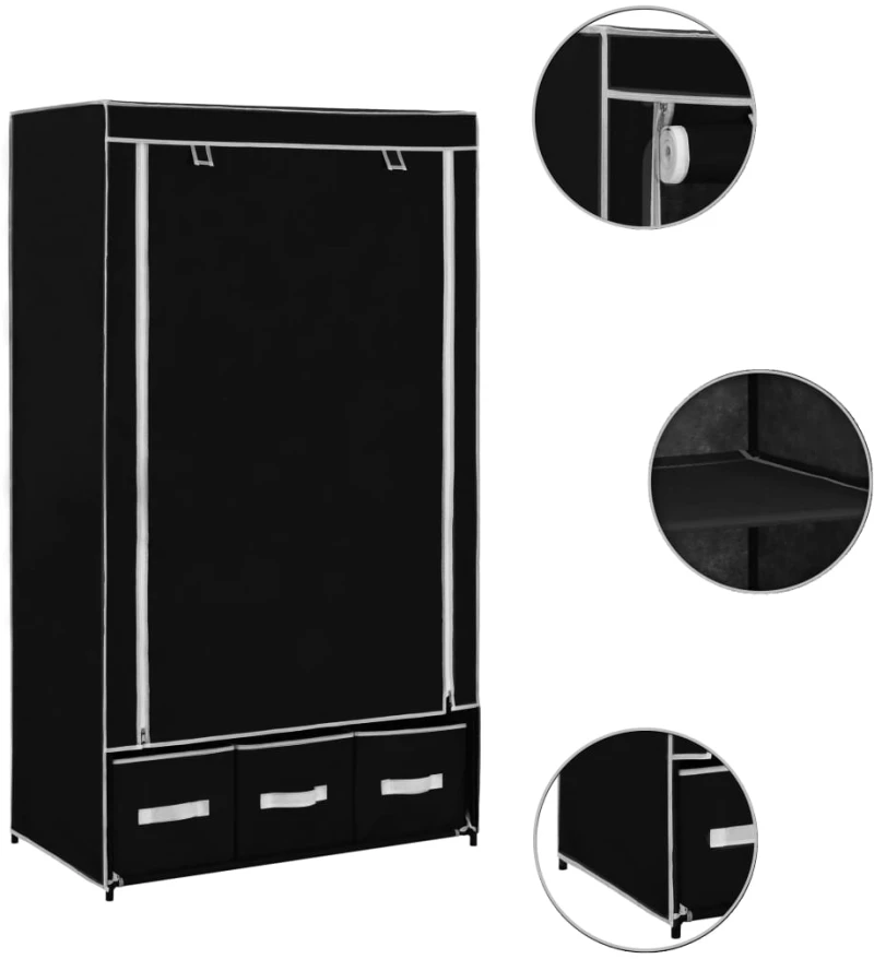 vidaXL Ντουλάπα Μαύρη 87x49x159 εκ. από Ύφασμα