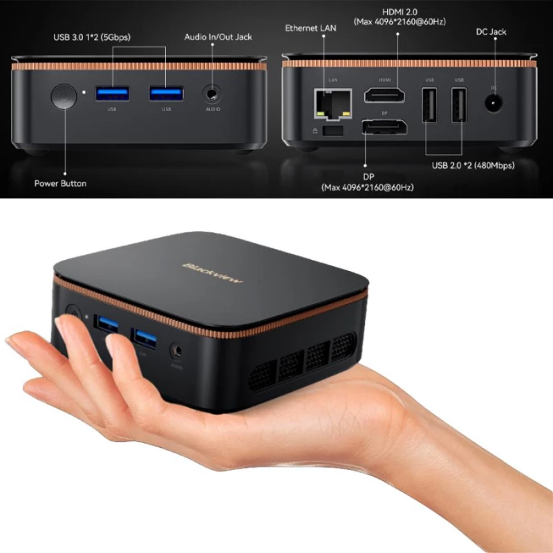 Blackview MP20 Mini PC with Ryzen 3 3300U, 8GB RAM, 256GB SSD, Windows 11 Pro, black
