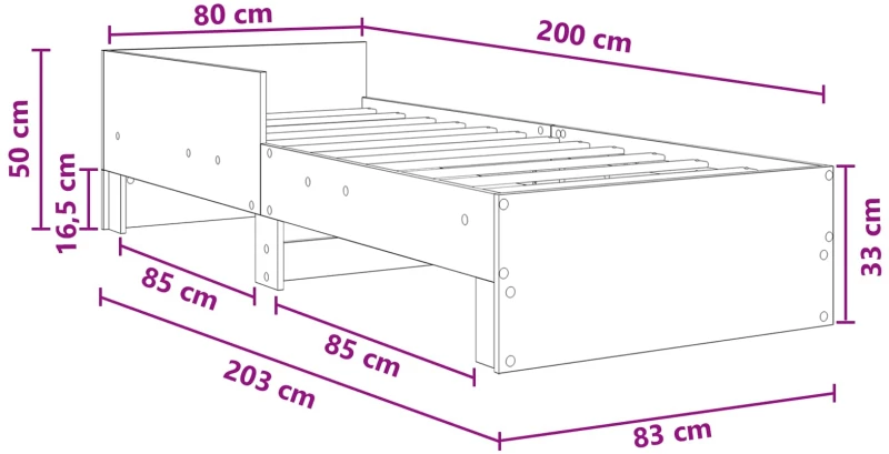 vidaXL Κρεβάτι με Κεφαλάρι Παλαιωμένο ξύλο 80 x 200 cm