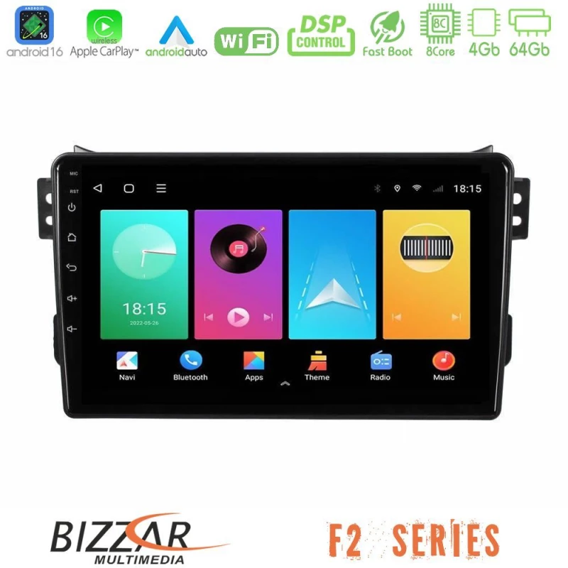 Bizzar F2 Series 8Core Android16 4+64GB  Suzuki Splash amp; Opel Agila 2008-2014 Navigation Multimedia Tablet 9"