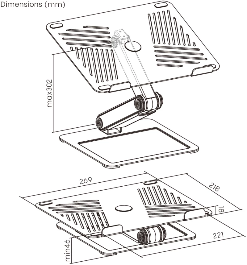 BRATECK μεταλλική βάση για laptop LPS09-02, 11~17", foldable, γκρι