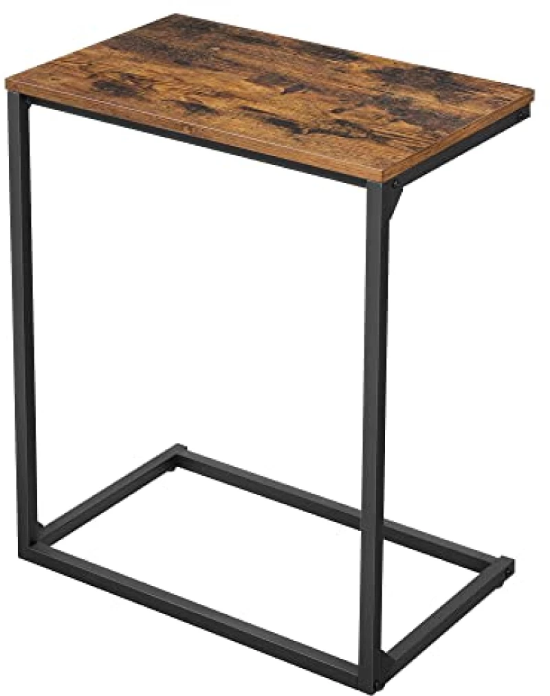VASAGLE Side Table, Small Sofa Table, End Table, Laptop Table, for Bedroom, Living Room, Work in Bed or on The Sofa, Simple Structure, Stable, Industrial Style, Rustic Brown and Black LNT52BX