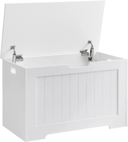 VASAGLE LHS11WT Toy Bench Space Seat Storage Chest with Large Capacity White, Engineered Wood, 76 x 48 x 40 cm (B x H x T)