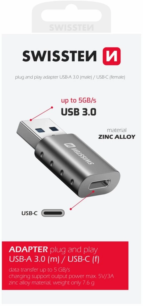 SWISSTEN ADAPTER USB-A(M)/USB-C(F)