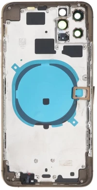 Apple iPhone 11 Pro Max - Back battery door cover middle frame housing with small parts Gold OEM with Logo