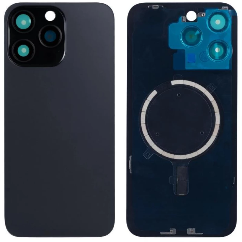 Apple iPhone 15 Pro Max - Back Glass Large Hole + Lens + Magsafe Black Titanium OEM with Logo