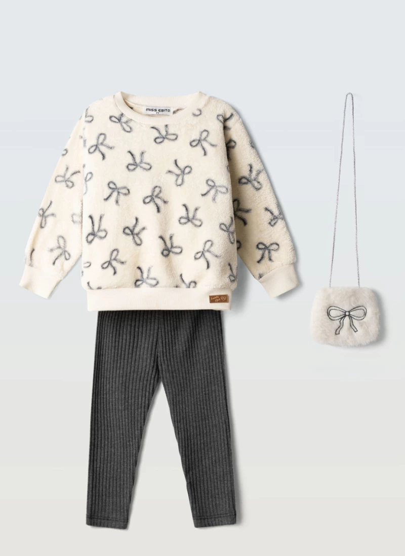 Εβίτα Fashion Παιδικό Σετ Κολάν Ριπ Φιογκάκια , Γκρι