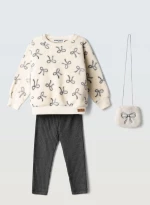 Εβίτα Fashion Παιδικό Σετ Κολάν Ριπ Φιογκάκια , Γκρι
