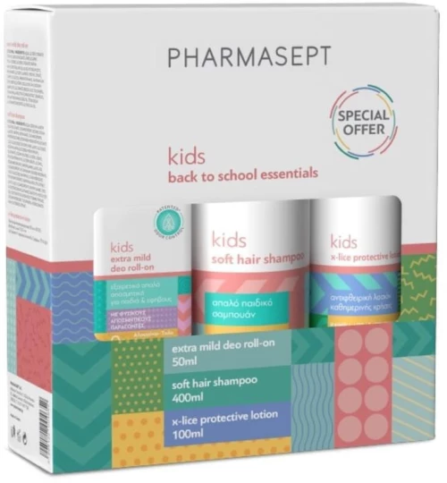 [4-3] Pharmasept Back to School Pack Σετ Περιποίησης 100ml Kid Soft Hair Shampoo 400ml, X-Lice Protective Lotion 100ml & Kids Extra Mild Deo Roll-On 50ml