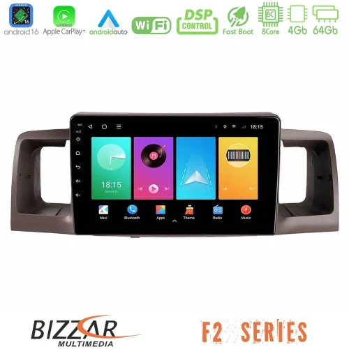 Bizzar F2 Series 8Core Android16 4+64GB  Toyota Corolla 2002-2006 Navigation Multimedia Tablet 9"