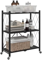 vidaXL Ράφι αποθήκευσης σε ρόδες Μαύρο 71x34x88 cm Ατσάλι