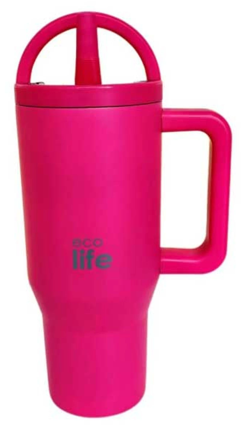 Ecolife Handled Tumbler Θερμός Ανοξείδωτο 900ml Neon Magenta