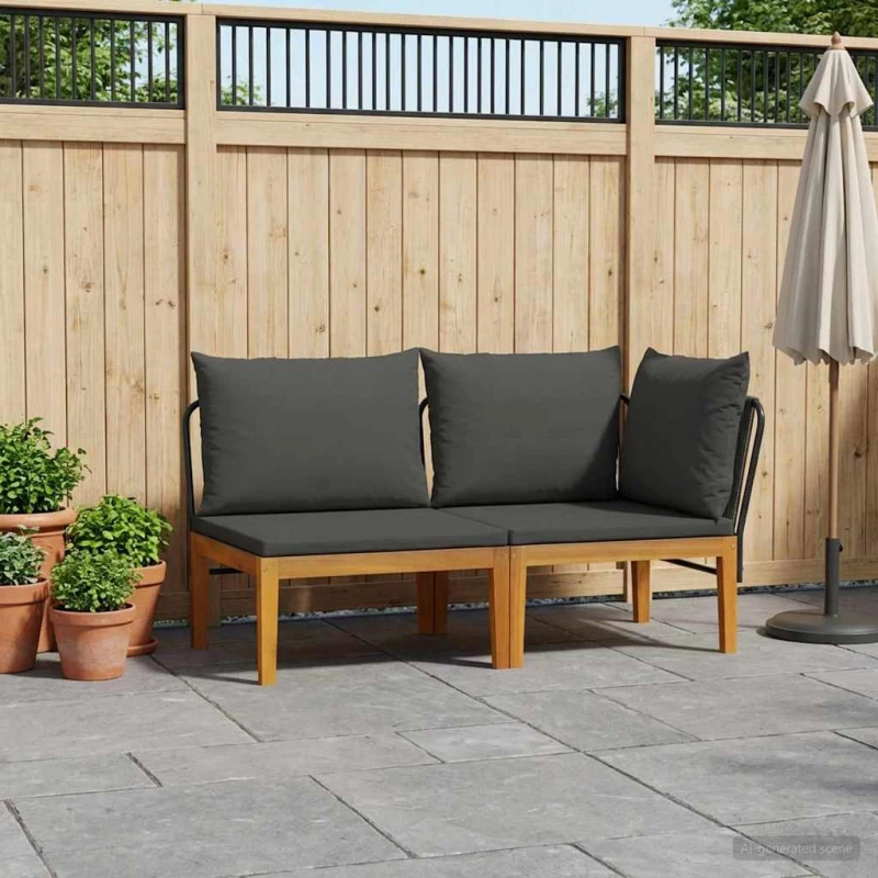 vidaXL 2 pcs Σετ Lounge Κήπου με Μαξιλάρια Στερεό Acacia Ξύλο & Σχοινί
