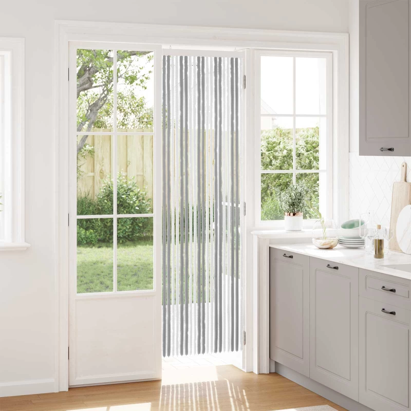 vidaXL Κουρτίνα εντόμων Chenille Γκρι και Λευκό 56 x 200 cm 100% PP