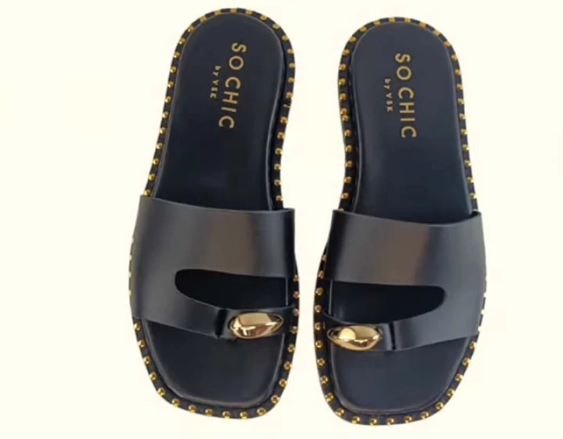 INDIGO SANDAL - BLACK 100% Δερμάτινα