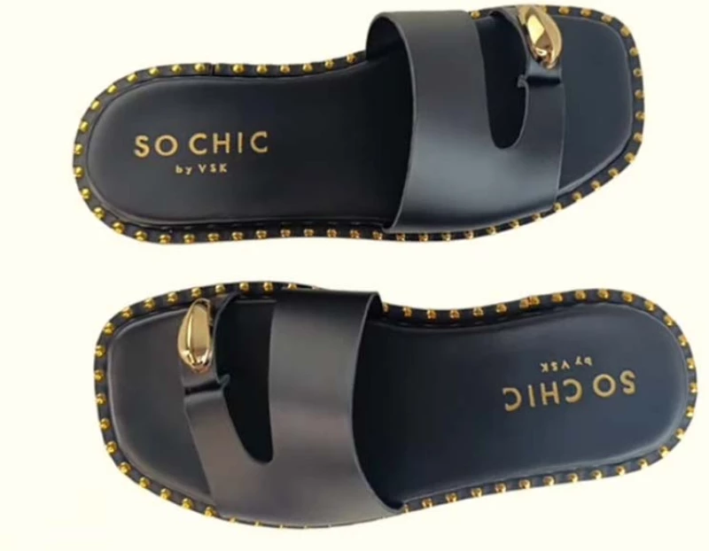 INDIGO SANDAL - BLACK 100% Δερμάτινα