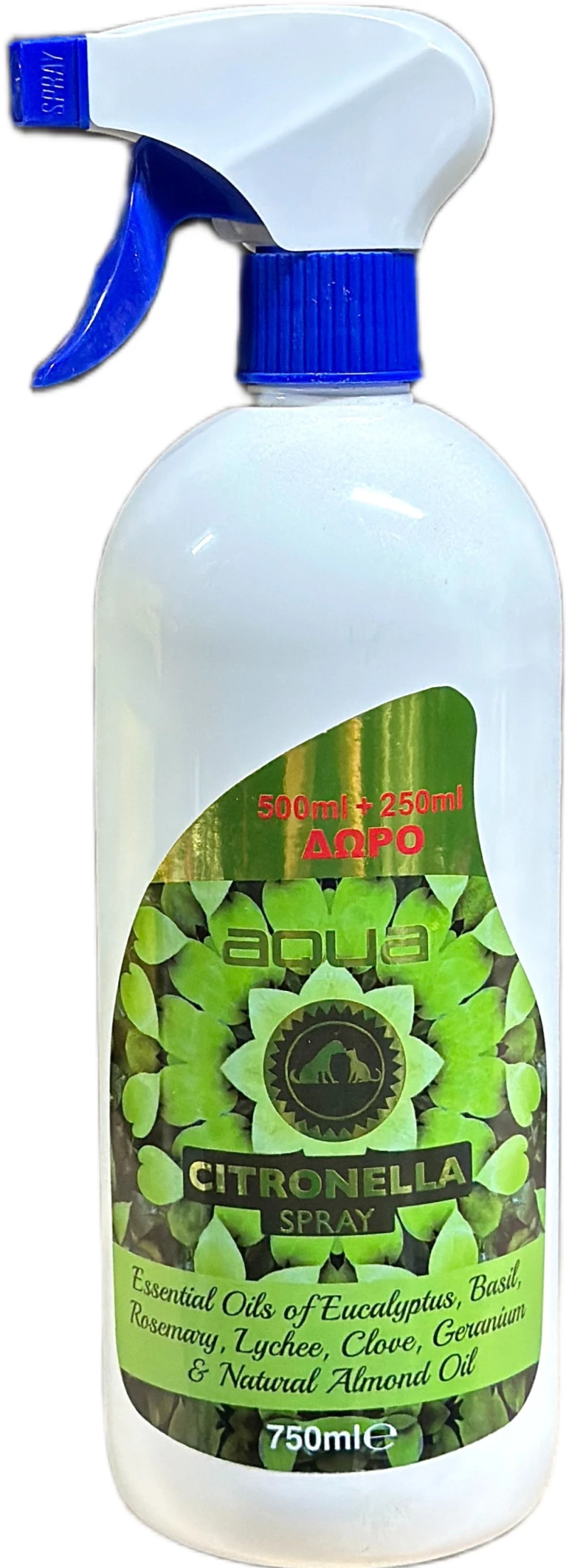 Αντιπαρασιτικό Spray Σκύλου-Γάτας Aqua Citronella 750ml (500ml + 250ml)