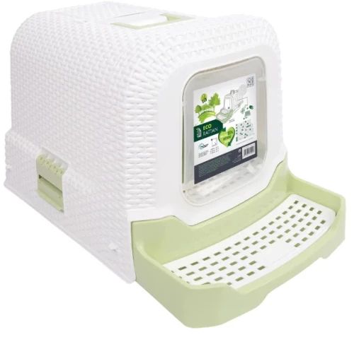 Κλειστή Λεκάνη - Τουαλέτα Γάτας M-Pets Eco Rattan 69x42x41cm Λευκό - Πράσινο